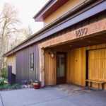 Contemporary-LEED-Platinum-Salem-Custom-Home wooden garage door